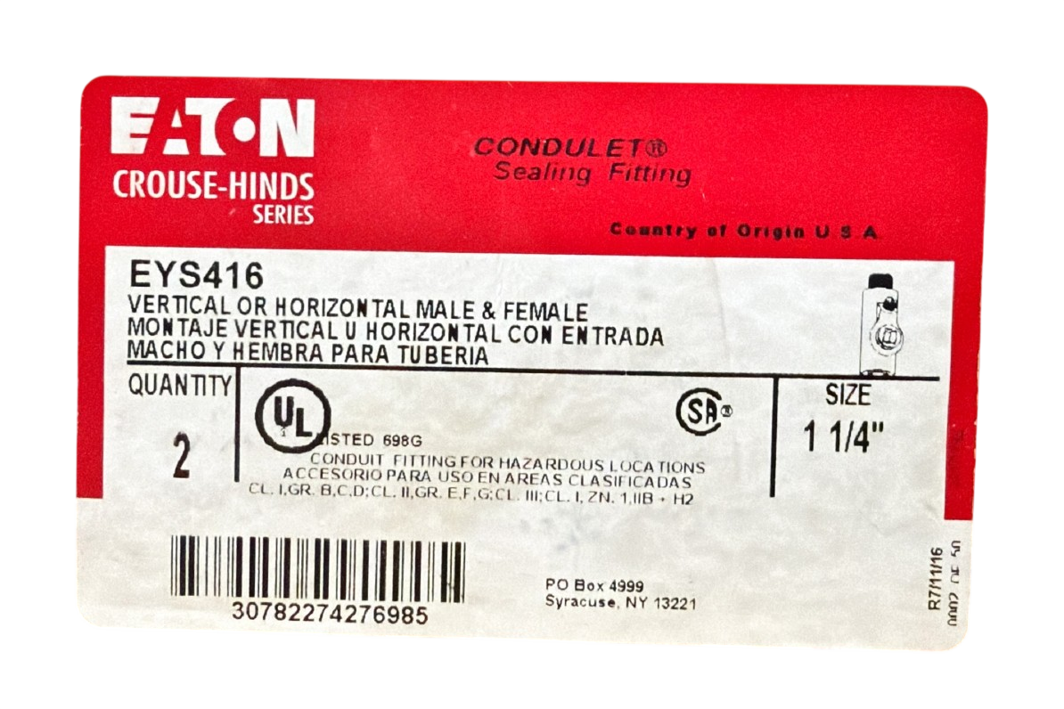 CONDULET EYS416 Vertical or Horizontal Male & Female Sealing Fitting