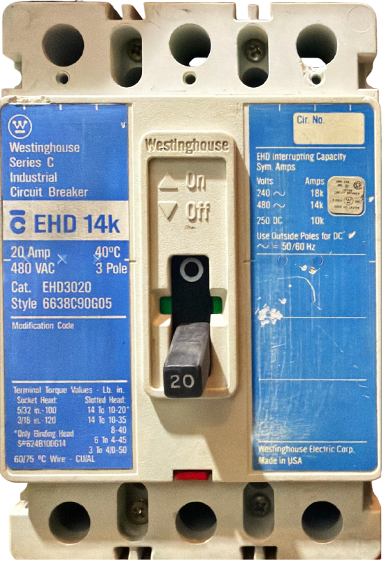 Westinghouse Series C Industrial Circuit Breaker EHD 14k - 20 amp