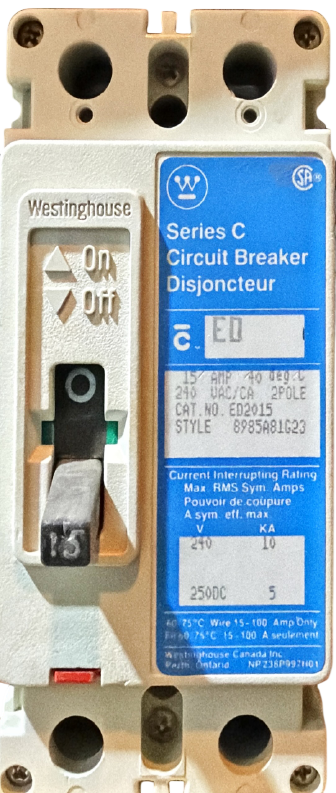 Westinghouse Series C Circuit Breaker 15 Amp ED2015 2 pole 15