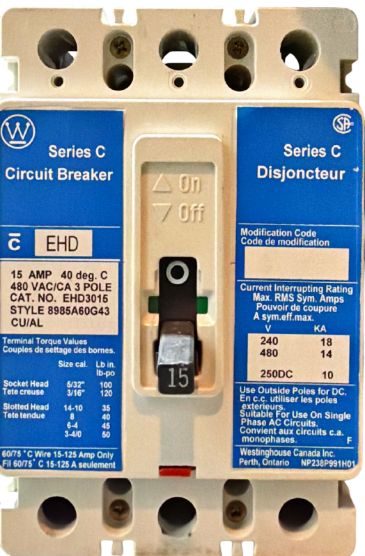 Series C Circuit Breaker 15 AMP 480 VAC 3 POLE
