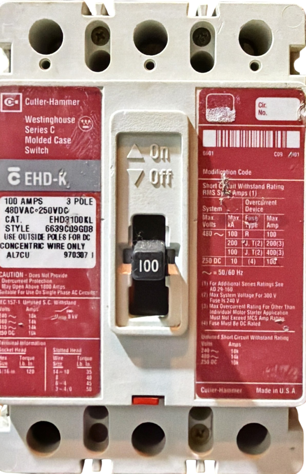 Westinghouse Series C Molded Case Switch 100 Amp 3 Pole