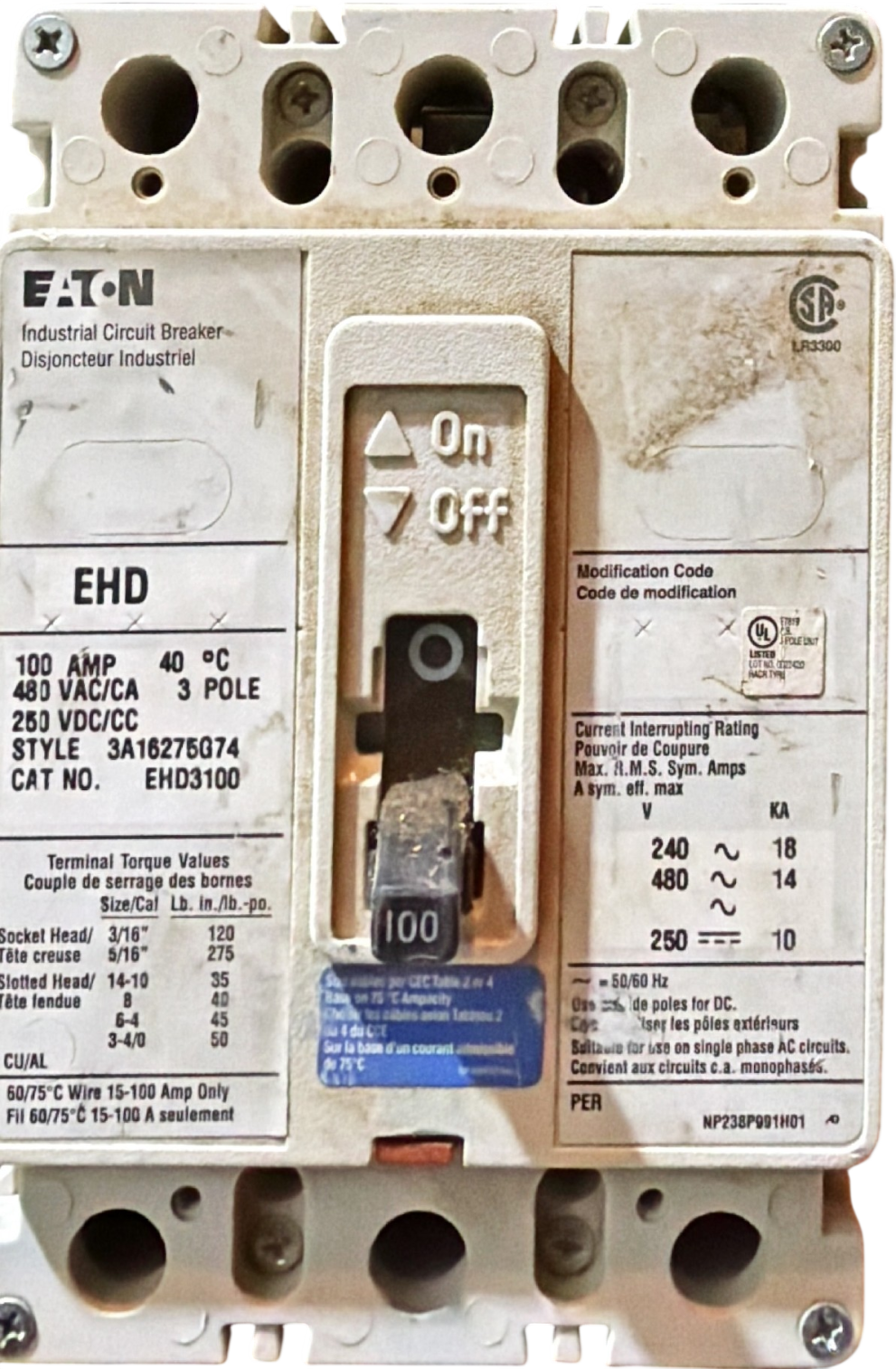 Eaton Industrial Circuit Breaker EHD3100