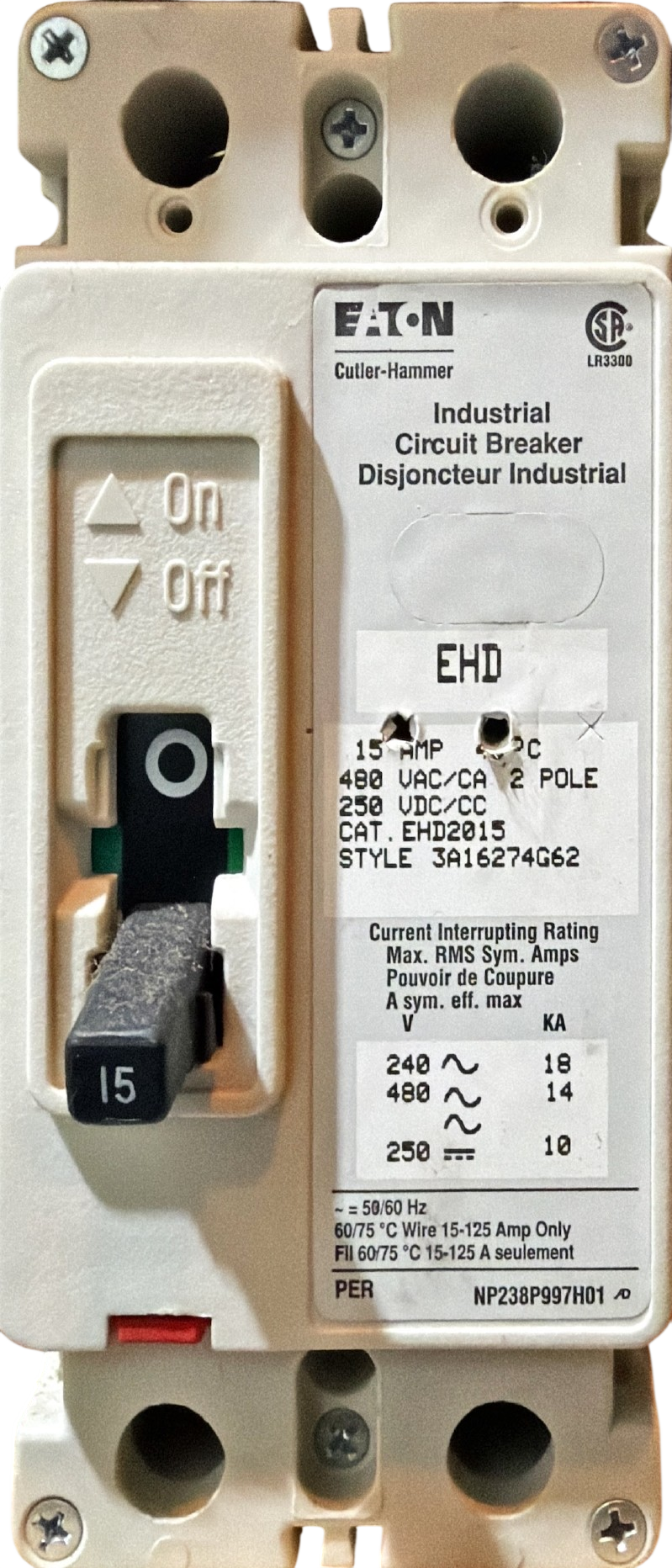 Eaton Cutler-Hammer Industrial Circuit Breaker EHD2015 2 pole 15