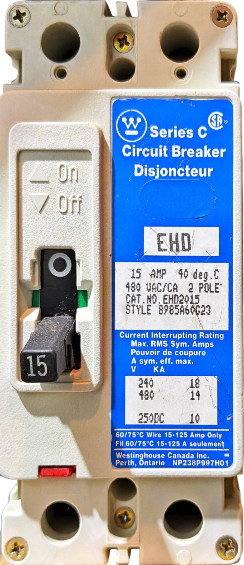 Eaton Cutler-Hammer EHD2015 Series C Molded Case Circuit Breaker - 15A