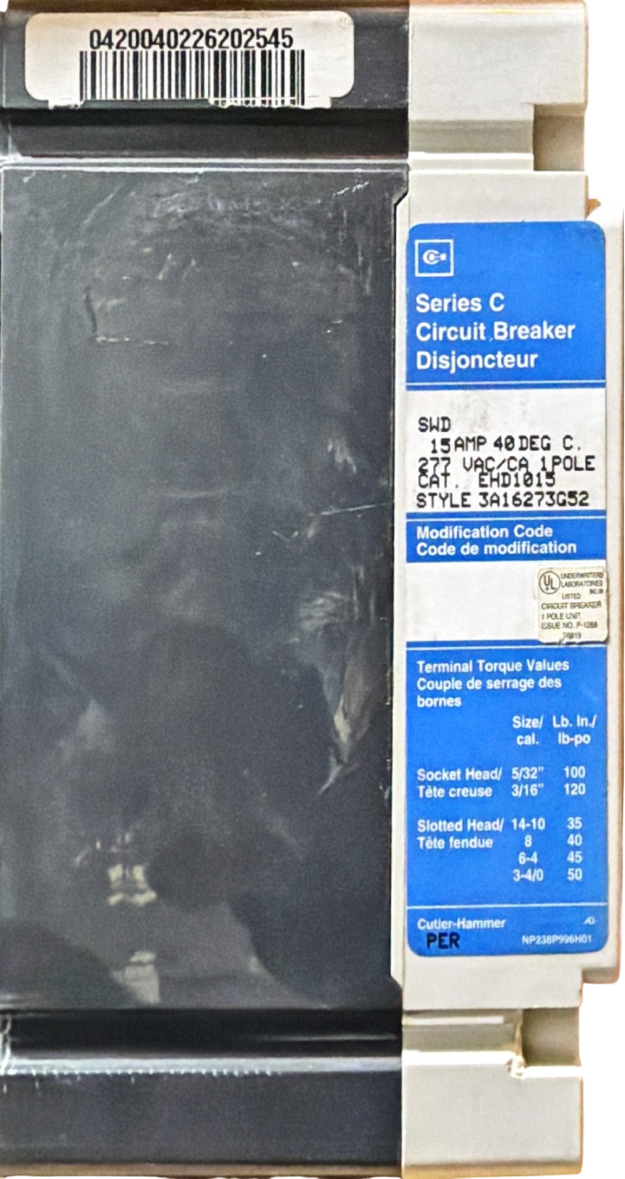Eaton Cutler-Hammer EHD1015 Series C Molded Case Circuit Breaker