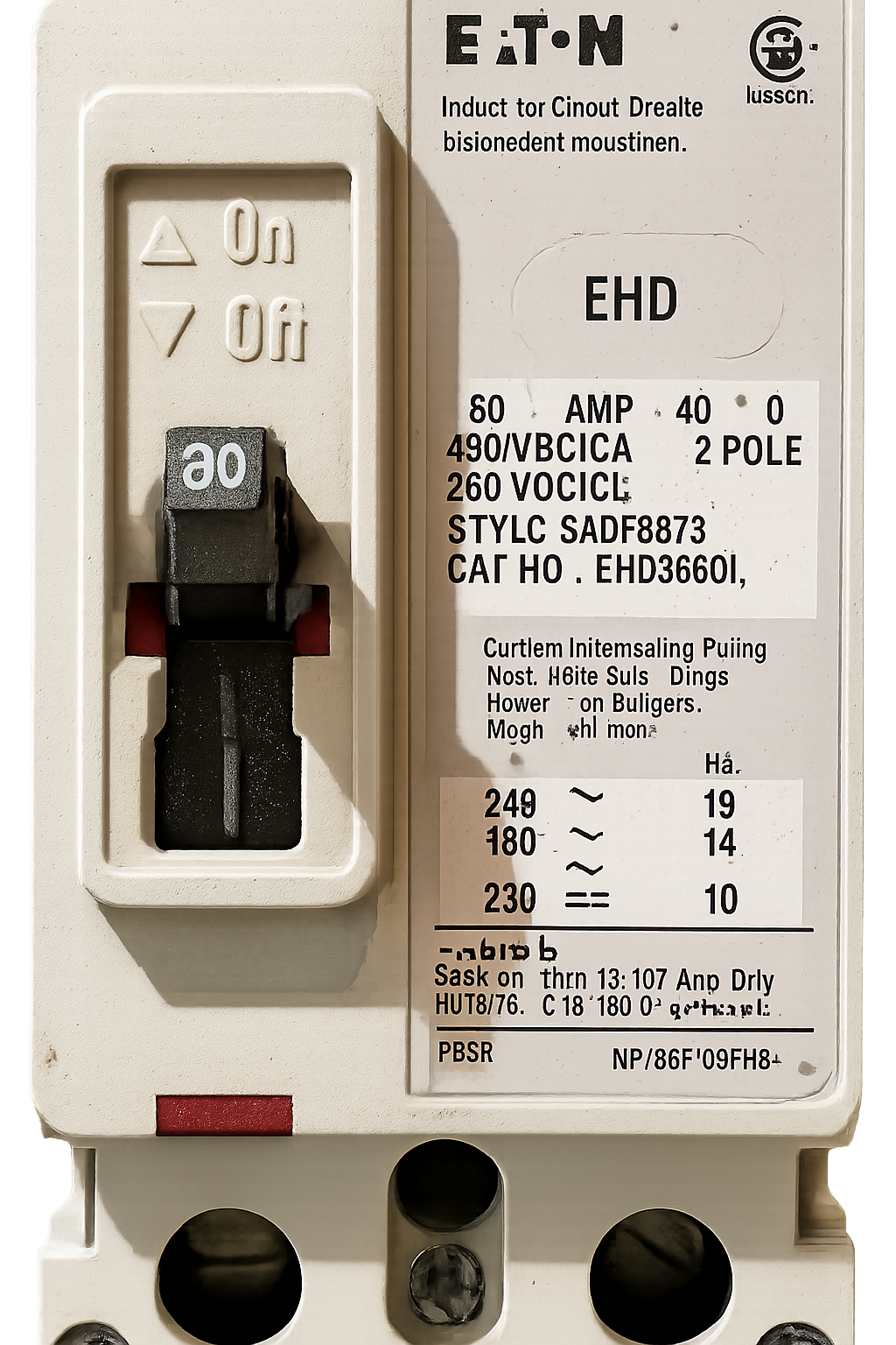 Eaton Cutler-Hammer EHD2080L Series C Molded Case Circuit Breaker β 80A, 2-Pole, 480V, Feed-Thru, 14kAIC