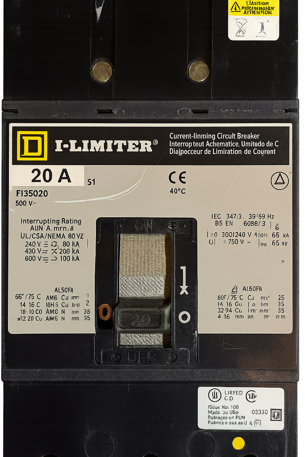 Square D FI36020 I-Line I-Limiter Molded Case Circuit Breaker - 20A