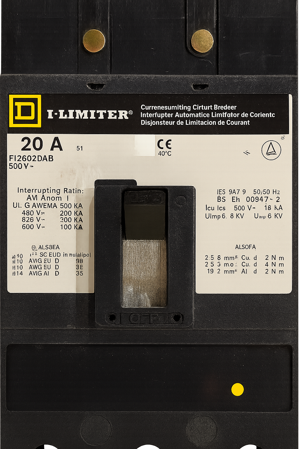 Square D FI26020AB I-Line I-Limiter Molded Case Circuit Breaker - 20A