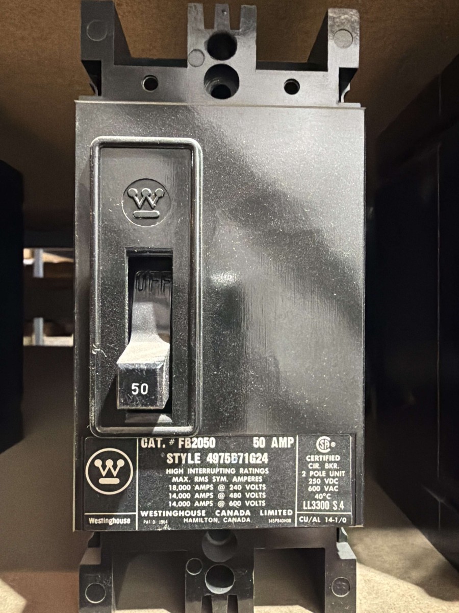 Westinghouse / Cutler-Hammer FB2050 50A 2-Pole 600V Type FB Molded Case Circuit Breaker — Style 4975B71G24