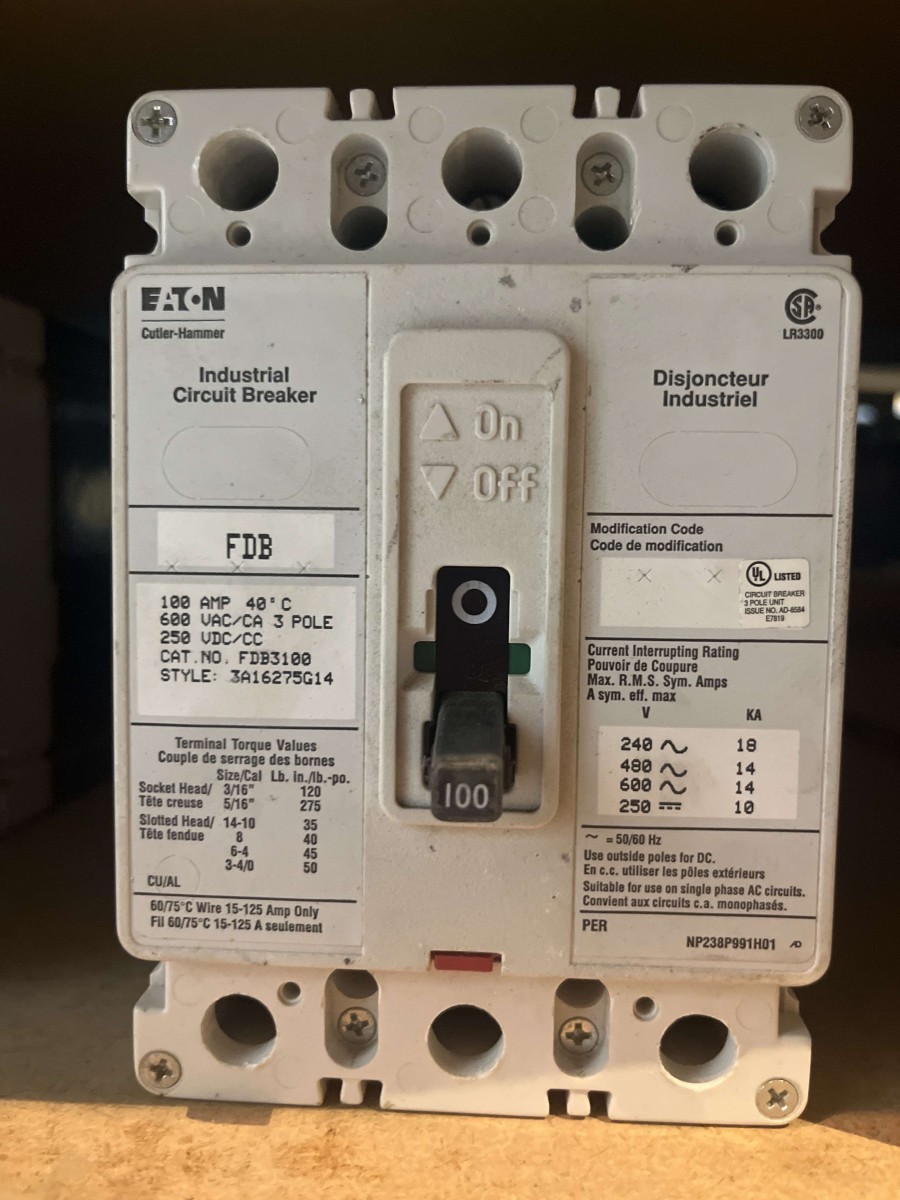Eaton Cutler-Hammer Industrial Circuit Breaker FDB3100