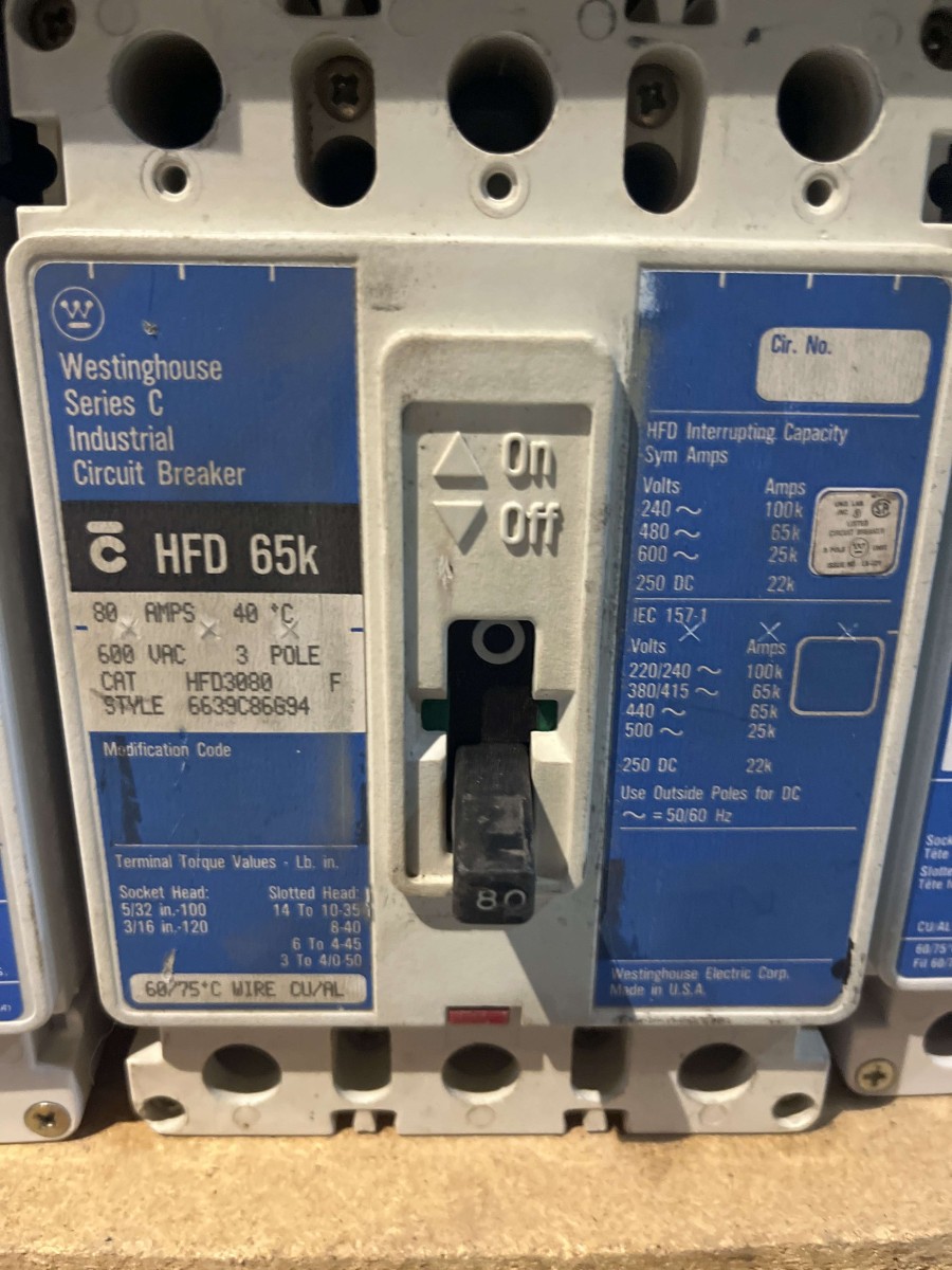 Eaton / Cutler-Hammer HFD3080 80A 3-Pole 600V Series C Molded Case Circuit Breaker