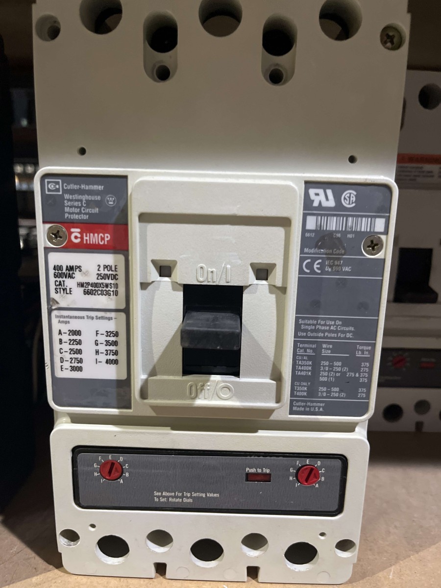 Eaton Cutler-Hammer HM2P400X5WS10 Series C Motor Circuit Protector β 400A, 2-Pole, 600V, 2000β4000A Magnetic Trip