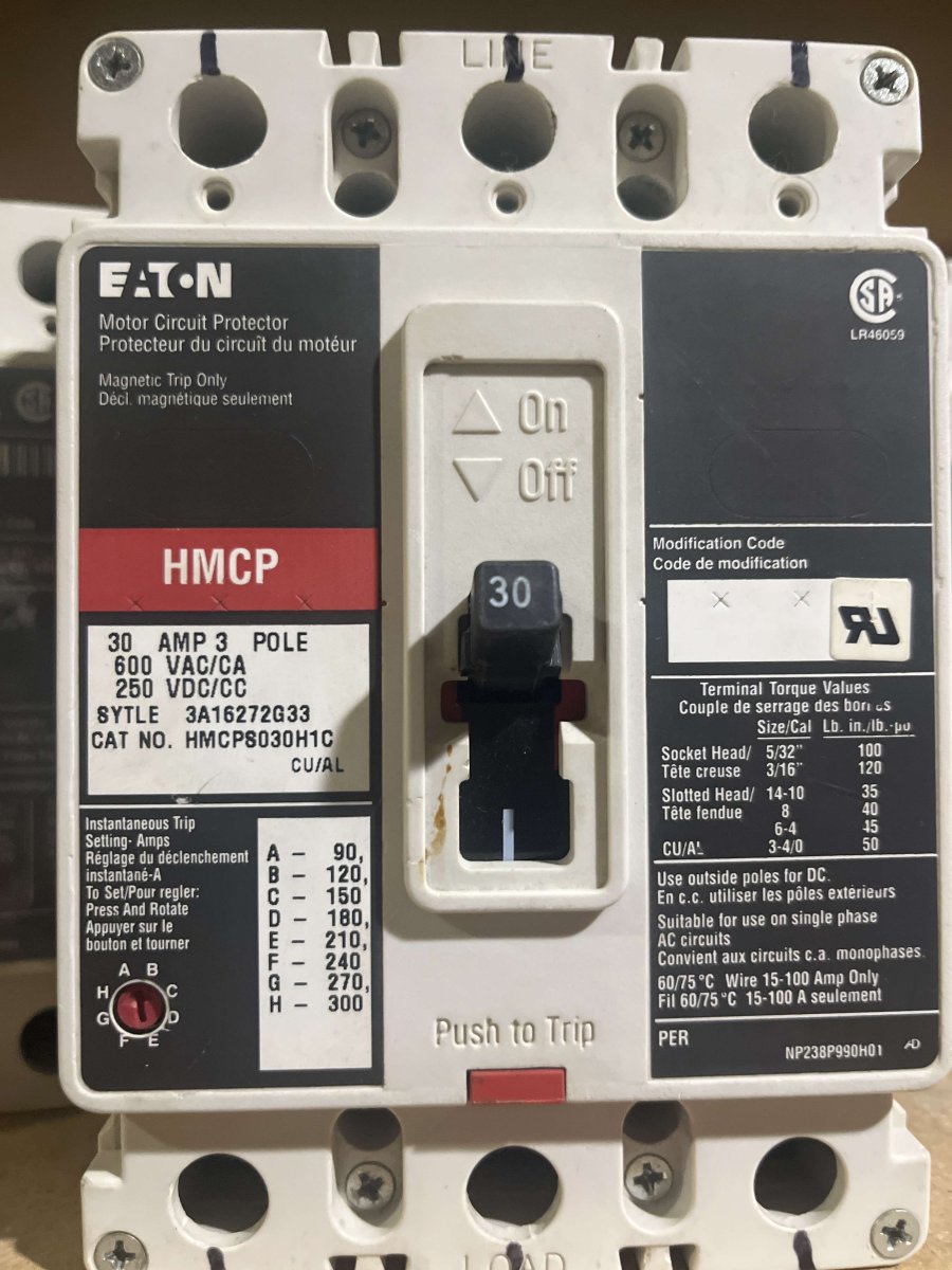 Eaton / Cutler-Hammer HMCPS030H1C 30A 3-Pole 600V Series C Motor Circuit Protector
