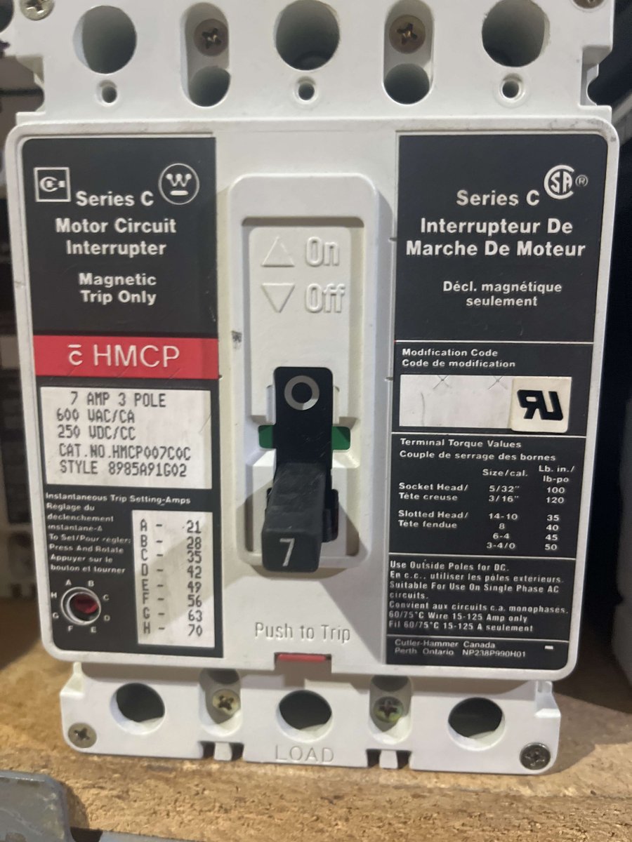 Series C Motor Circuit Interrupter HMCP 7 Amp 3 Pole