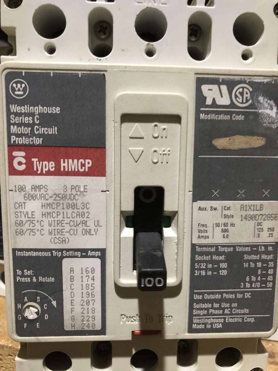Eaton Cutler-Hammer HMCP100L3C Series C Motor Circuit Protector β 100A, 3-Pole, 600V, 160β240A Magnetic Trip