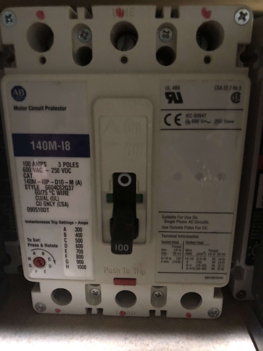 Allen-Bradley 140M-I8P-D10-M (A) 100A 3-Pole Motor Circuit Protector Style No. 6604C62G37