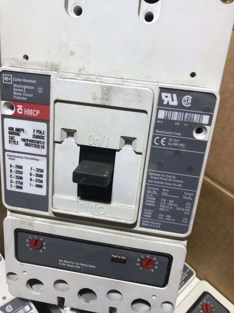 Cutler-Hammer HM2P400X5W1D 400A 2-Pole Series C K-Frame Motor Circuit Protector