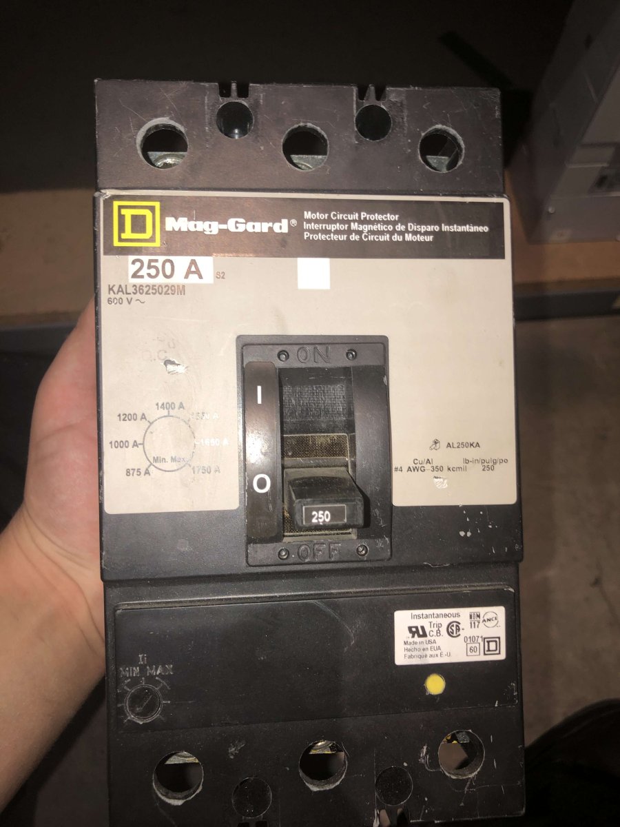 Square D KAL3625029M Mag-Gard Motor Circuit Protector β 250A, 3-Pole, 600V, 875β1750A Magnetic Trip