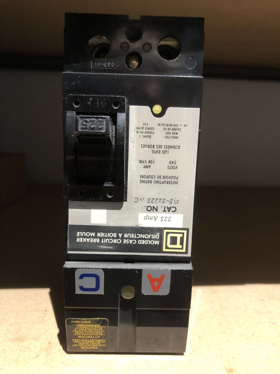 Square D Q2-22225-AC 225A 2-Pole AβC Phase I-Line Circuit Breaker