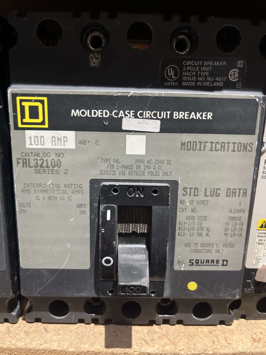 Square D FAL32100 Series 2 β 100A, 3-Pole, 240V Molded-Case Circuit Breaker