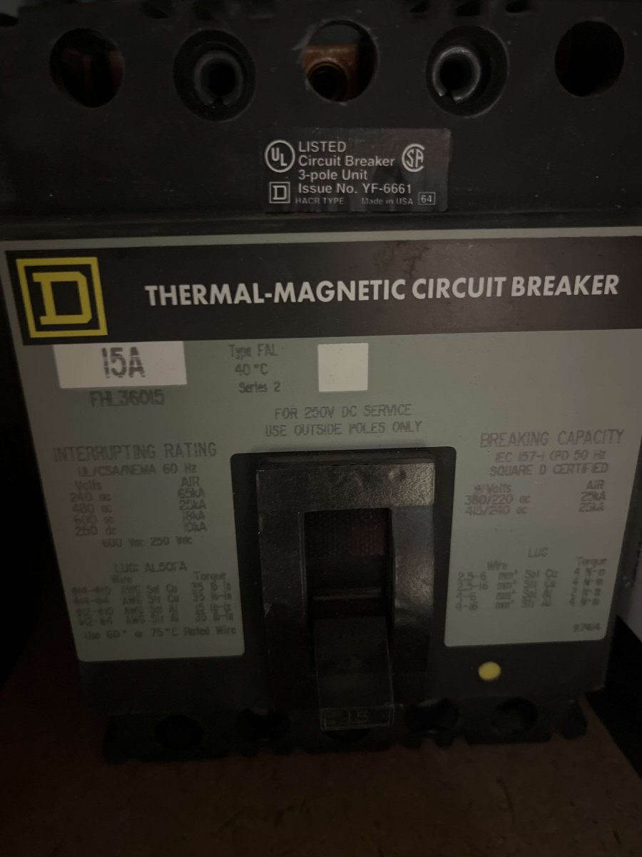 Square D FHL36015 FH Series Circuit Breaker β 15A, 3-Pole, 600V, 25kAIC at 480V