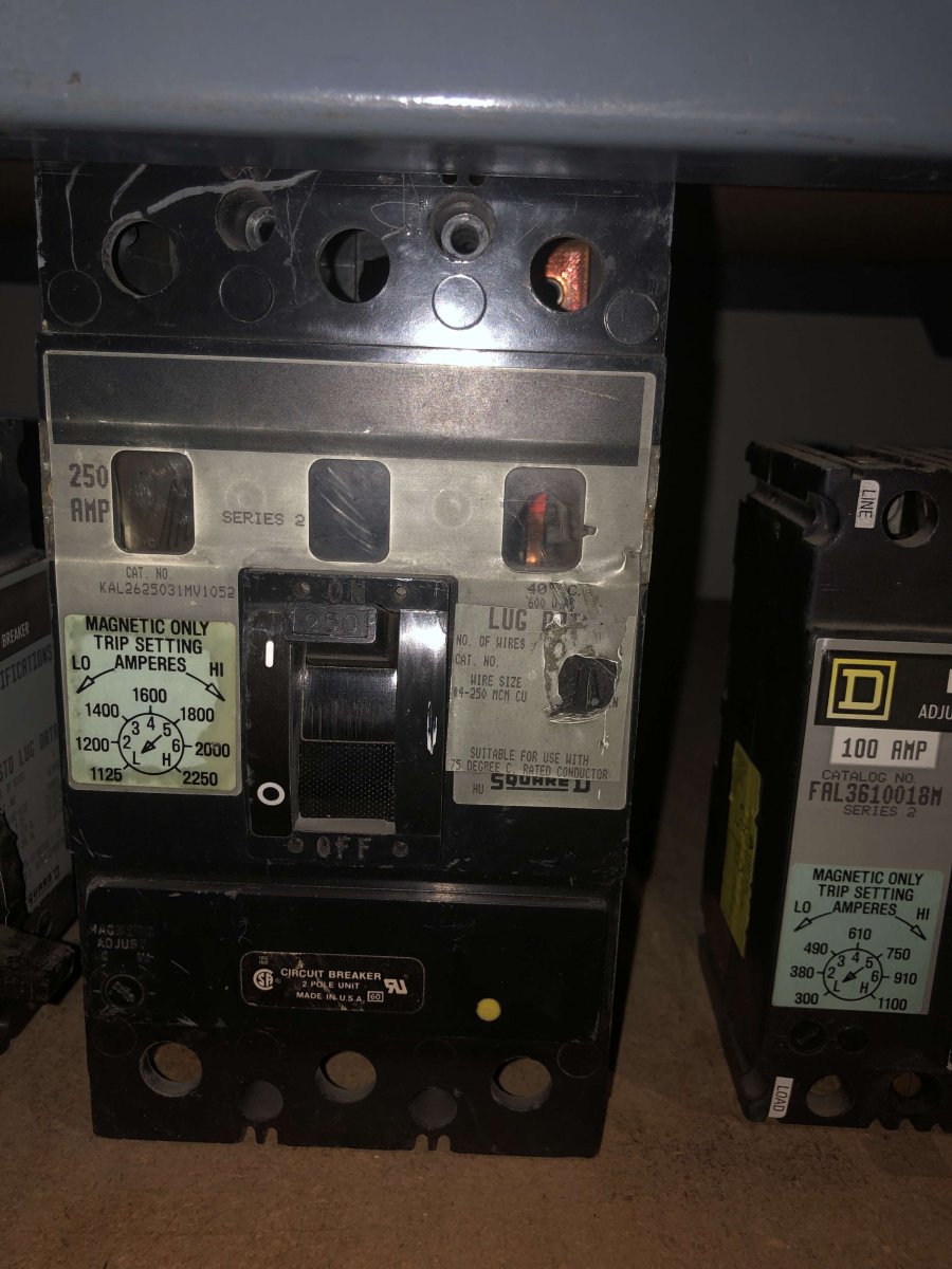 Square D KAL2625031MV1052 KAL Series Circuit Breaker β 250A, 2-Pole, 600V, Magnetic Trip