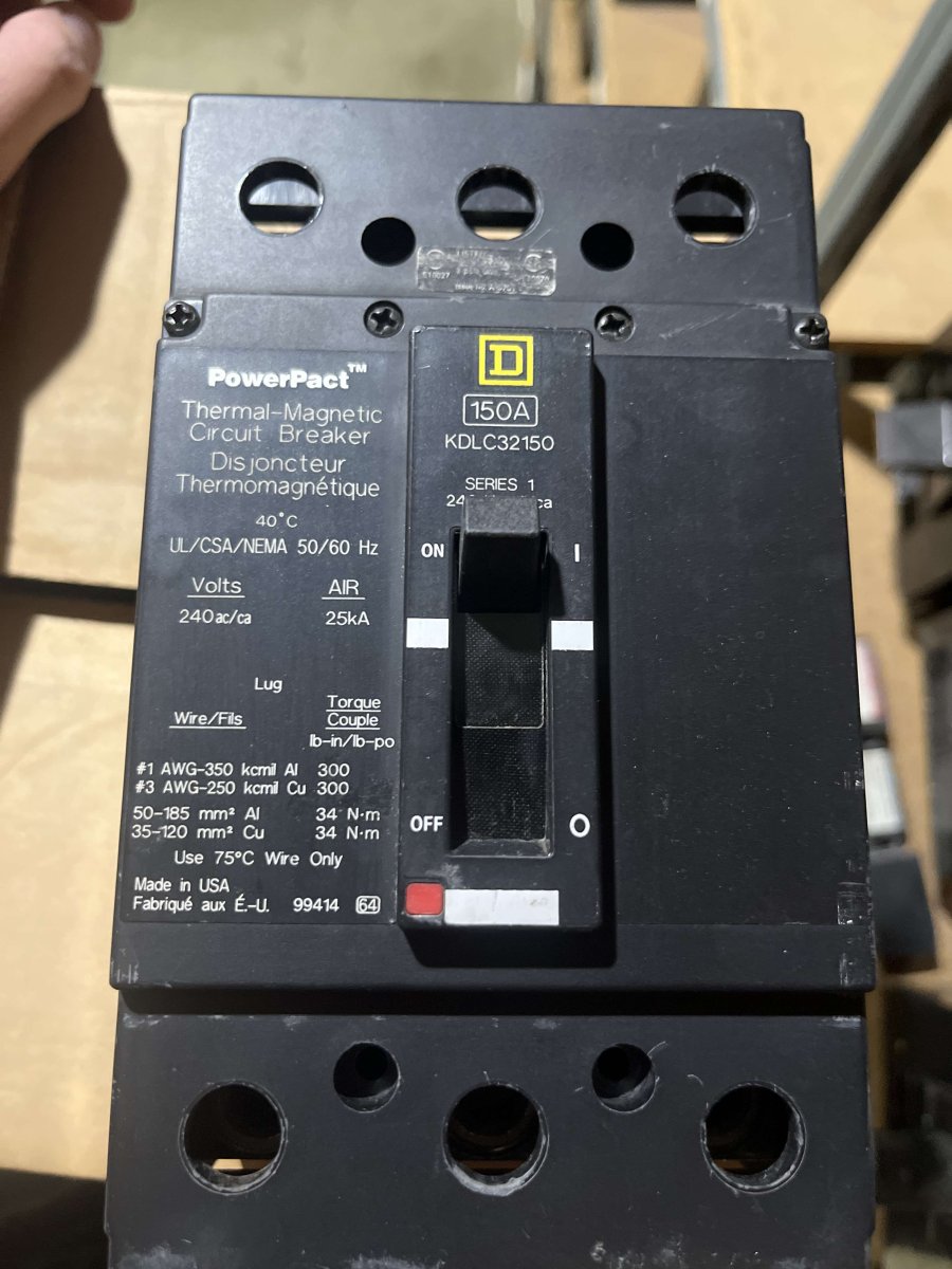 Square D PowerPact KDLC32150 Series 1 β 150A, 3-Pole, 240V Molded-Case Circuit Breaker