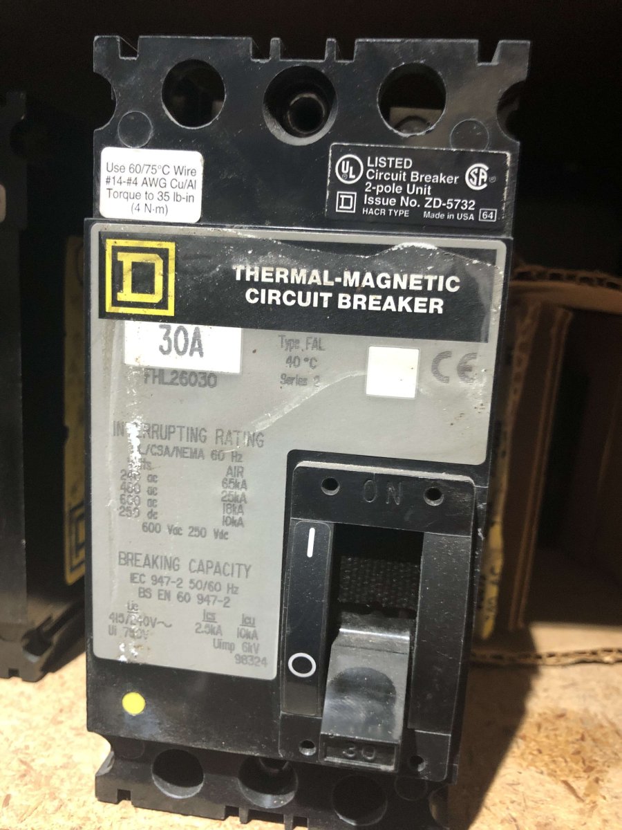Square D FHL26030 FA/FH Series Circuit Breaker β 30A, 2-Pole, 600V, 25kAIC at 480V