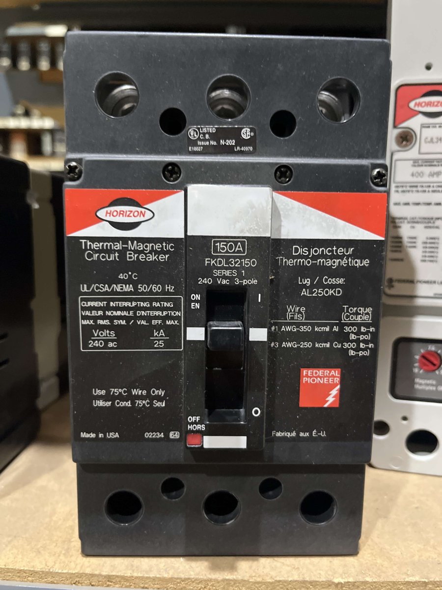 Federal Pioneer Horizon FKDL32150 Series 1 β 150A, 3-Pole, 240V Molded-Case Circuit Breaker