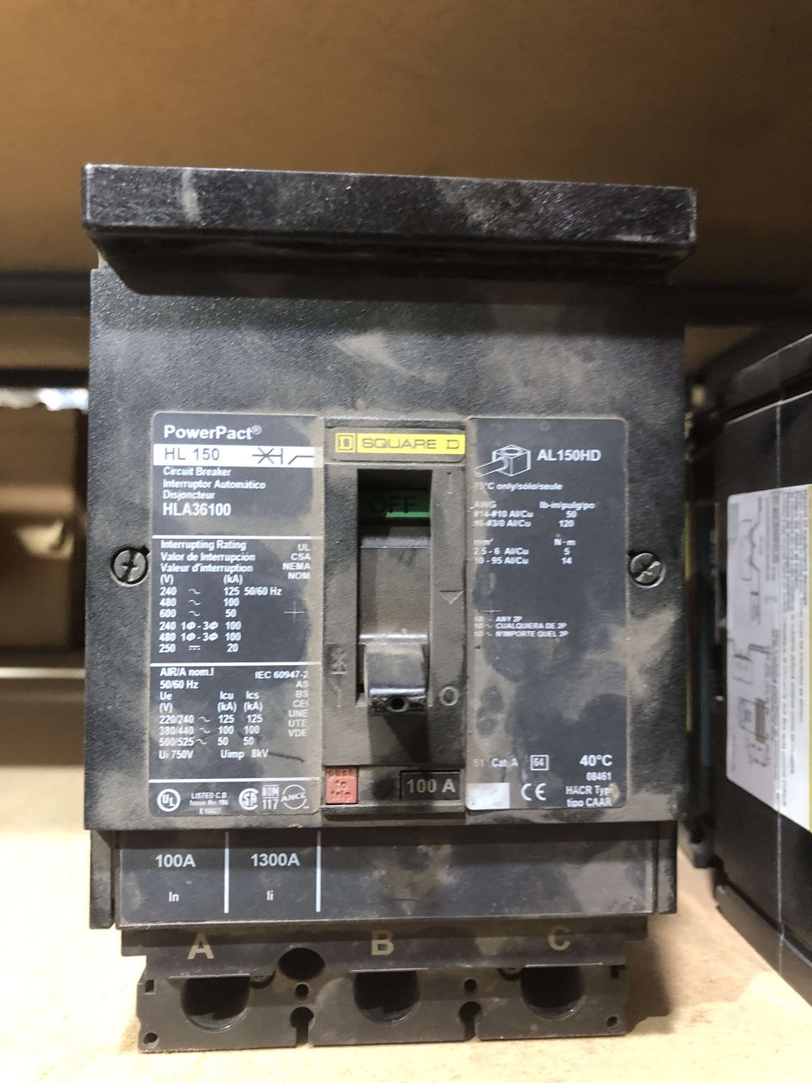 Square D HLA36100 PowerPact H I-Line Circuit Breaker β 100A, 3-Pole, 600V, 100kAIC at 480V