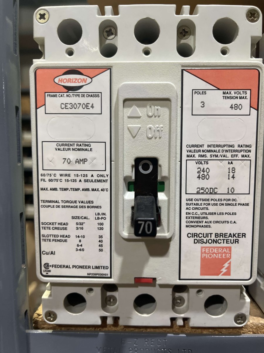 Federal Pioneer / FPE CE3070E4 70A 3-Pole 480V Circuit Breaker