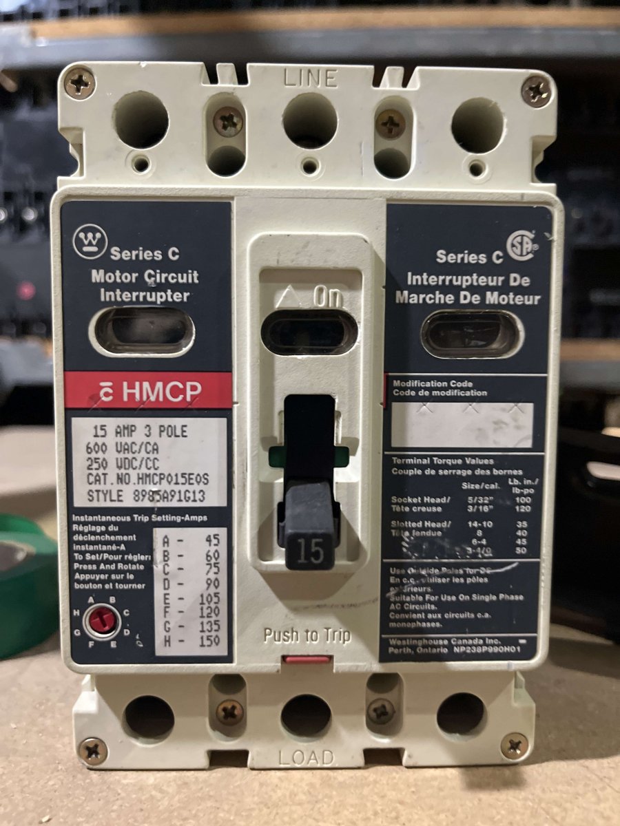 Eaton / Cutler-Hammer HMCP015E0S 15A 3-Pole 600V Motor Circuit Protector