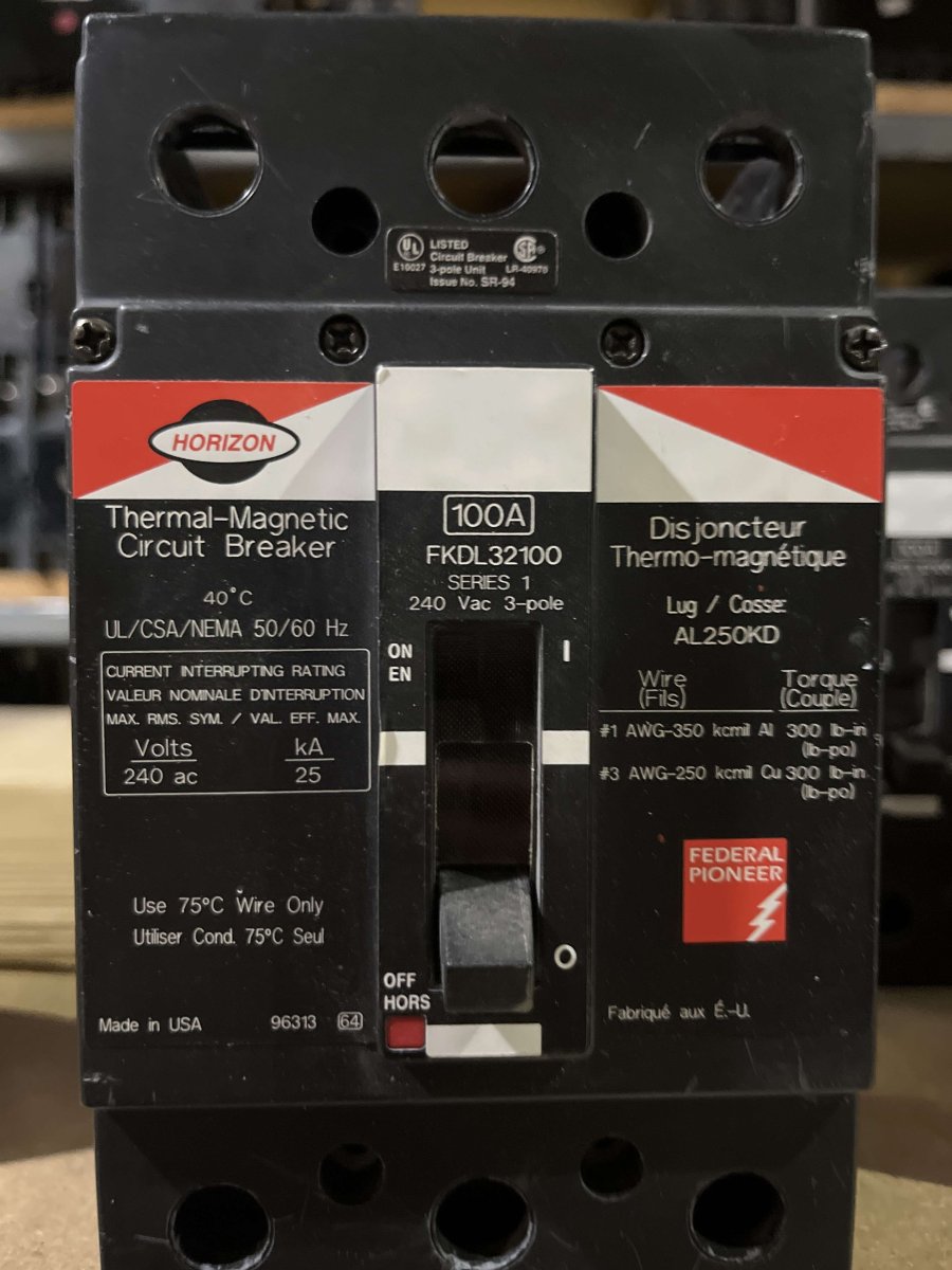 Federal Pioneer Horizon FKDL32100 β 100A, 3-Pole, 240V Molded-Case Circuit Breaker