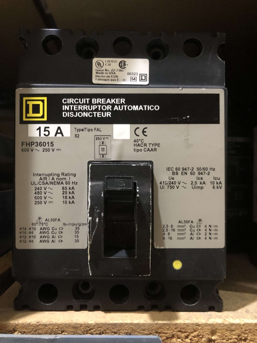Square D / Schneider Electric FHP36015 15A 3-Pole 600V Type FH Molded Case Circuit Breaker
