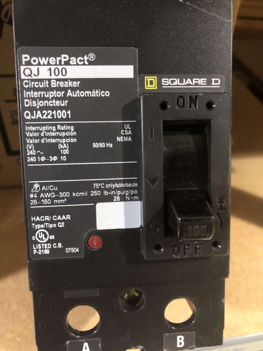 Square D / Schneider Electric QJA221001 100A 2-Pole 240V PowerPacT Q I-Line Molded Case Circuit Breaker