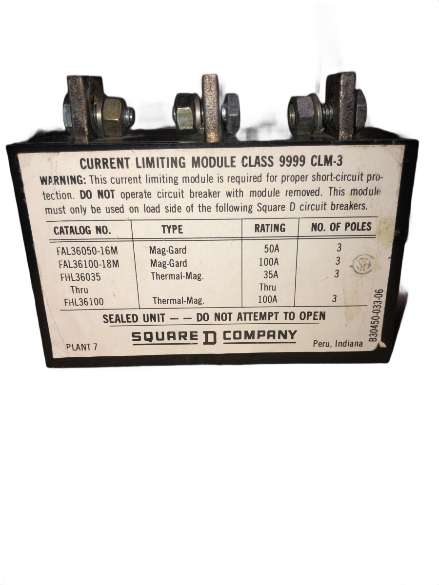 Square D CLM-3 / CLM3 Current Limiter β Breaker Accessory / Marking