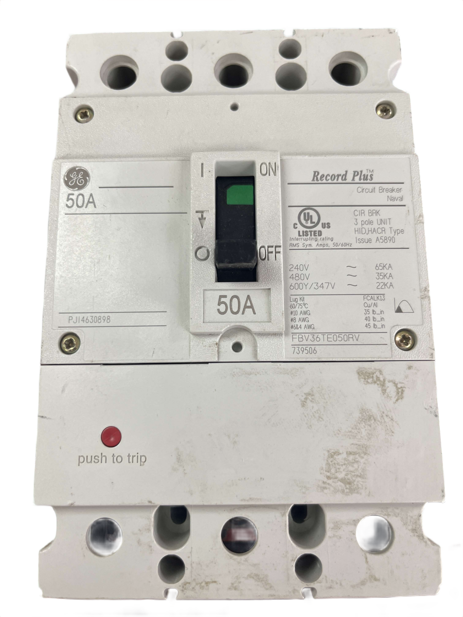 ABB / GE FBV36TE050RV 50A 3-Pole 600Y/347V Record Plus Molded Case Circuit Breaker