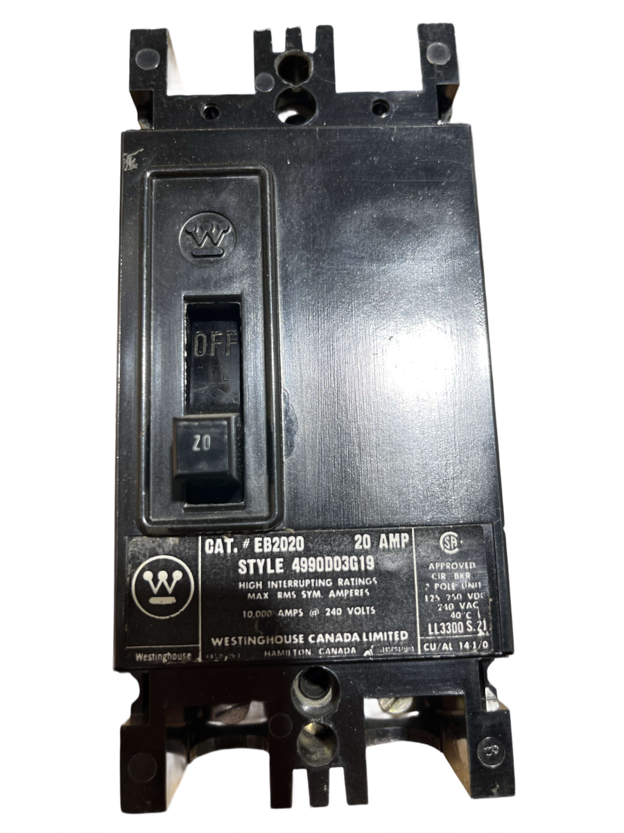 Eaton / Cutler-Hammer / Westinghouse EB2020 20A 2-Pole 240V Type EB Molded Case Circuit Breaker
