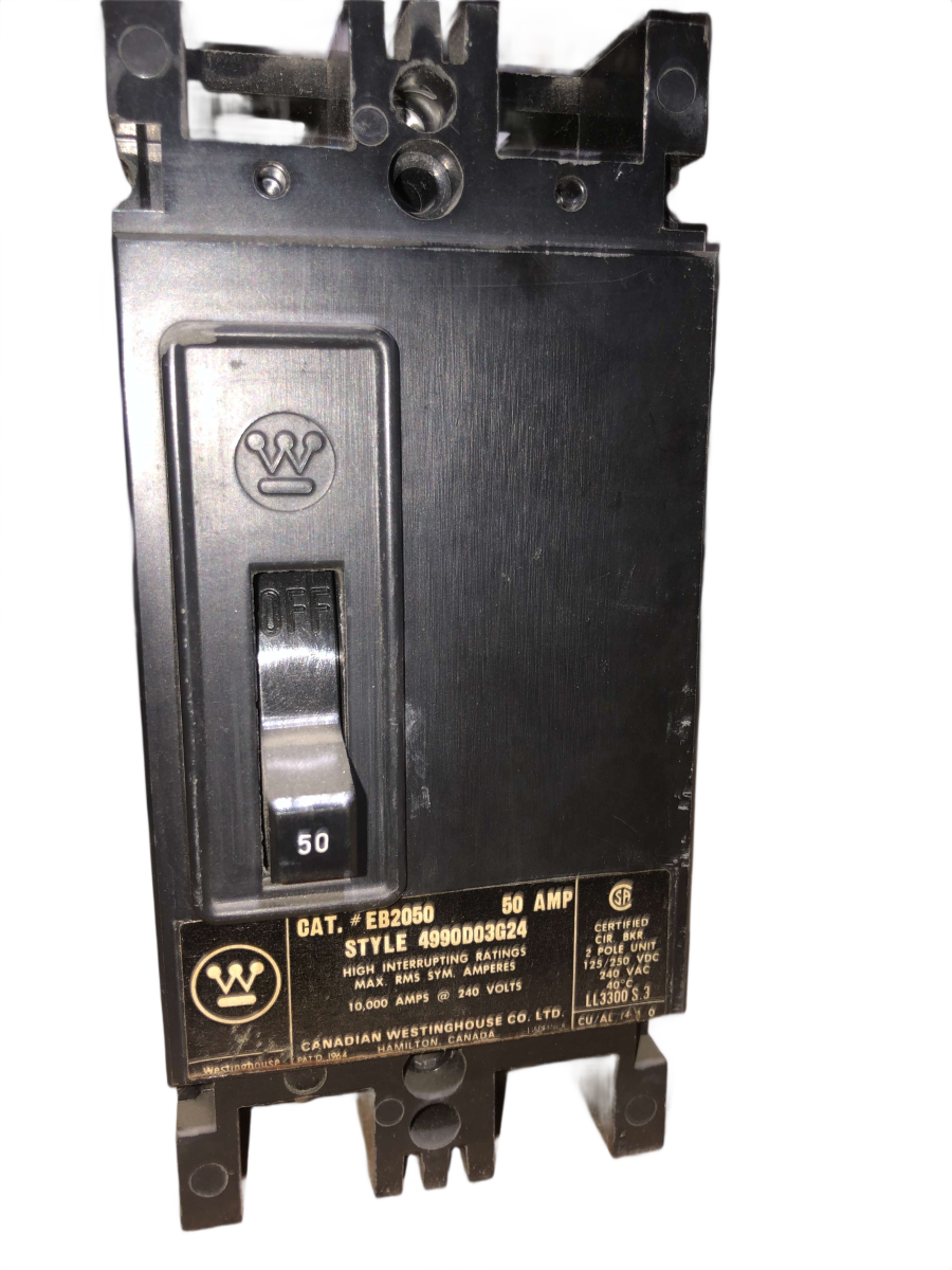 Eaton / Cutler-Hammer / Westinghouse EB2050 50A 2-Pole 240V Type EB Molded Case Circuit Breaker