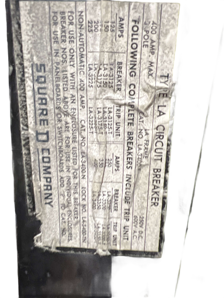 Westinghouse / Cutler-Hammer / Eaton LA3400 400A 3-Pole 600V Type LA Molded Case Circuit Breaker