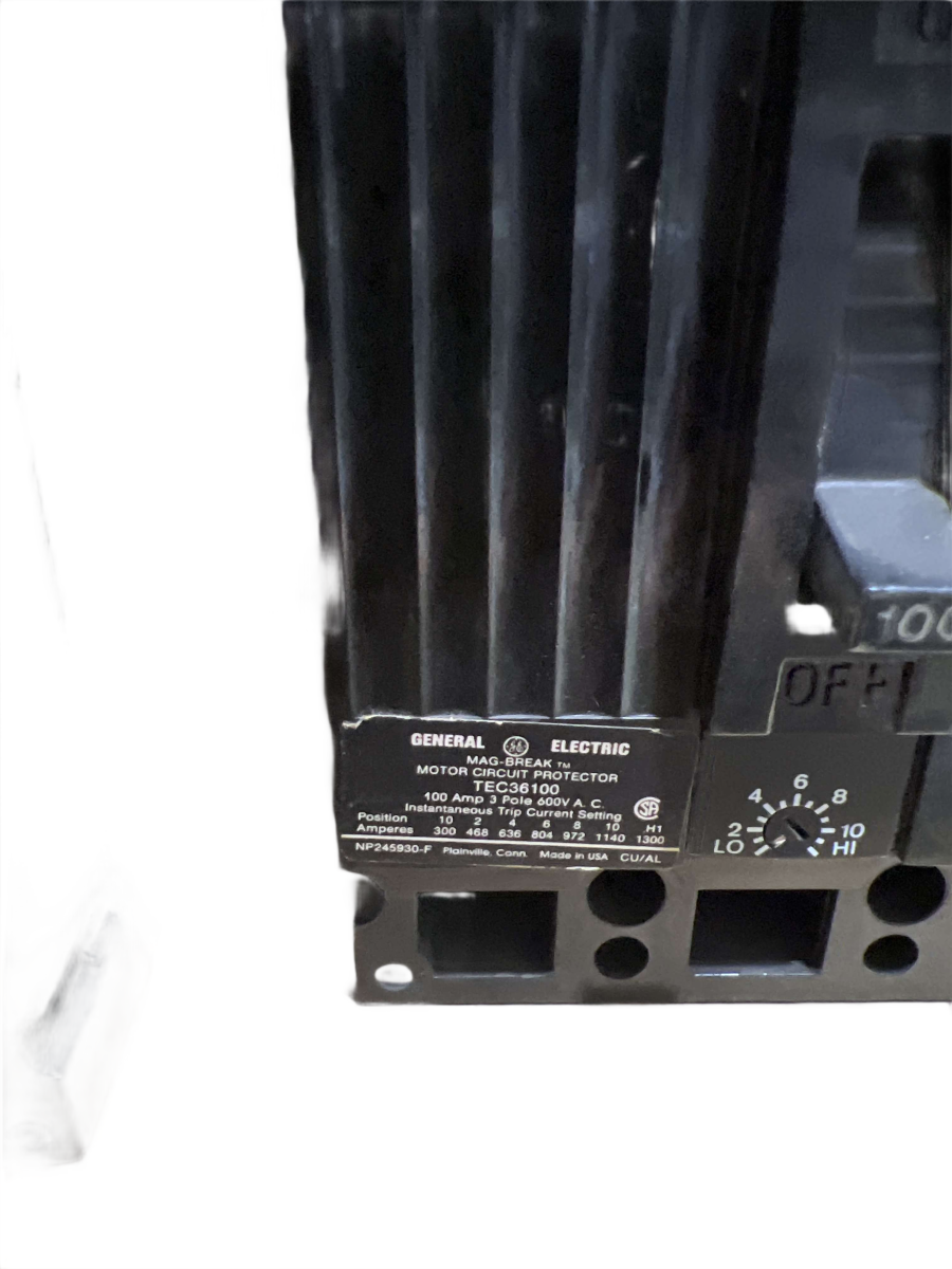 General Electric / GE TEC36100 100A 3-Pole 600V Type TEC Mag-Break Motor Circuit Protector