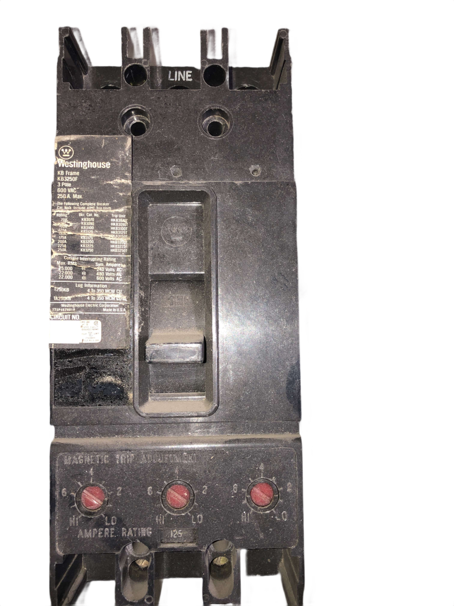 Westinghouse KB3125 Molded-Case Circuit Breaker β 125A, 3-Pole, 600V β KB3250F Frame