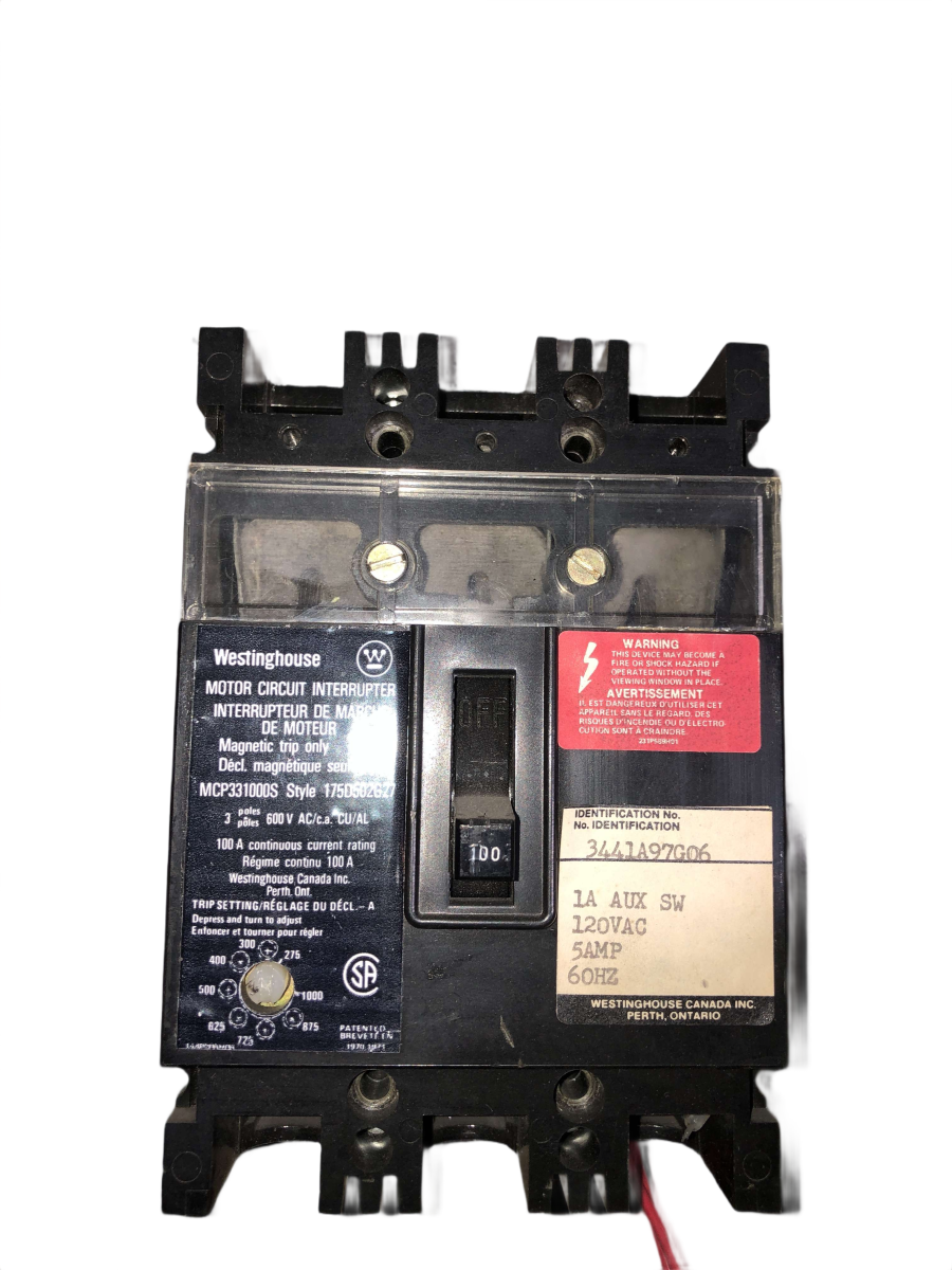 Westinghouse MCP331000S Motor Circuit Protector β 100A, 3-Pole, 600V, 275β1000A Magnetic Trip