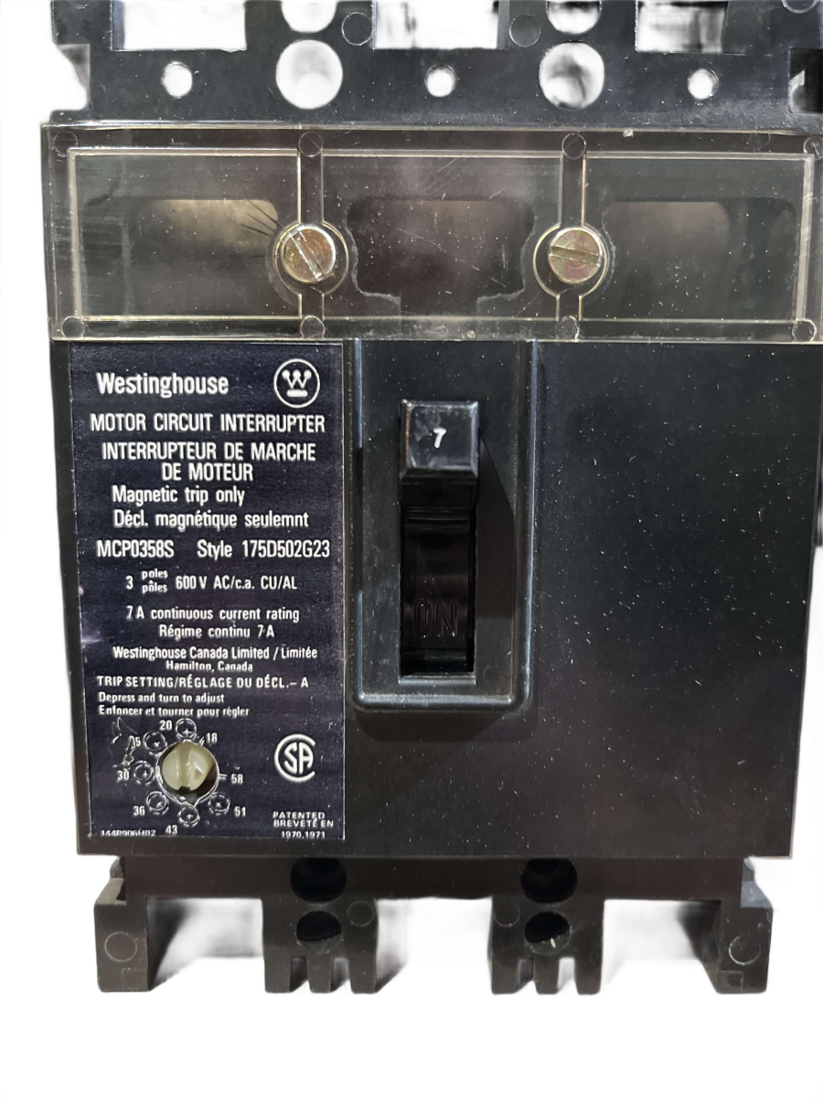 Westinghouse / Cutler-Hammer MCP0358S Motor Circuit Protector – 7A, 3-Pole, 600V – Style 175D502G23