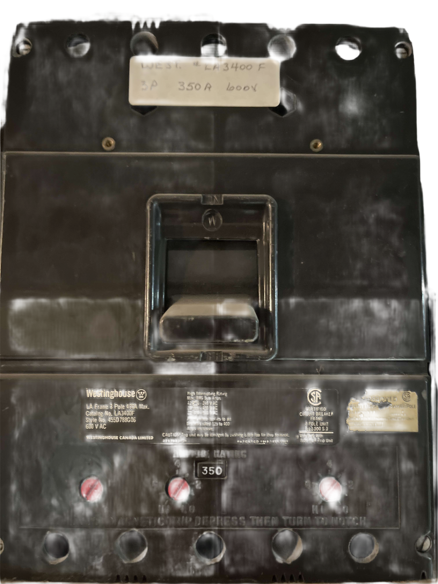 Westinghouse LA3400F Molded-Case Circuit Breaker β 350A Trip, 3-Pole, 600VAC