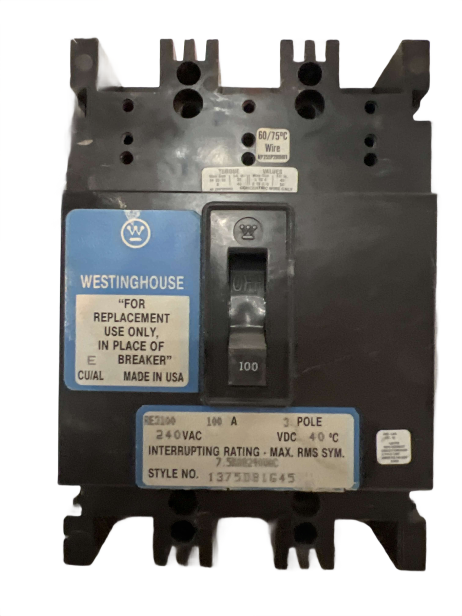 Westinghouse Cutler-Hammer RE3100 100A 3-Pole 240V Bolt-On Circuit Breaker