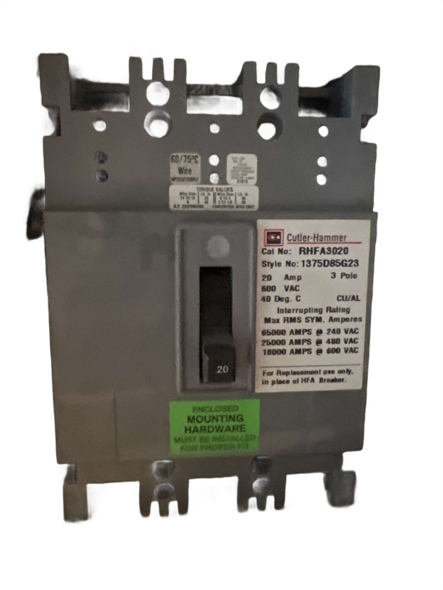 Westinghouse Cutler-Hammer HFA3020 20A 3-Pole 600V High-Interrupting Molded Case Circuit Breaker