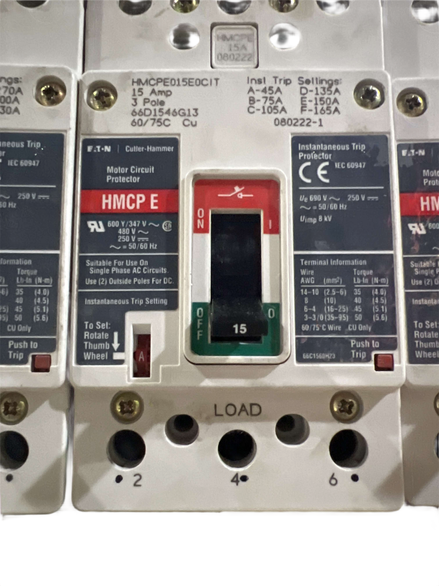 Eaton HMCPE015E0CIT Series G Motor Circuit Protector – 15A, 3-Pole, 480V, Adjustable Magnetic Trip
