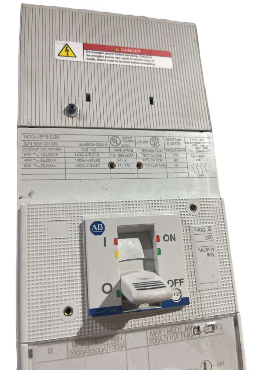 Allen-Bradley 140G-J6F3-D20 Molded-Case Circuit Breaker β 200A, 3-Pole, 600V, 65kA