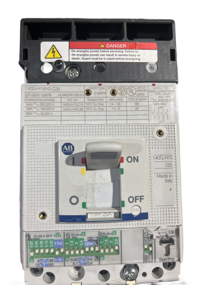 Allen-Bradley 140G-H15H3-C25 Molded-Case Circuit Breaker – 25A, 3-Pole, 600V, 150kA, Electronic LSI